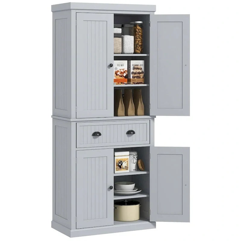 Dispensa da cucina da 72 pollici, mobile tradizionale indipendente con 4 ante e 3 ripiani regolabili, ampio cassetto centrale