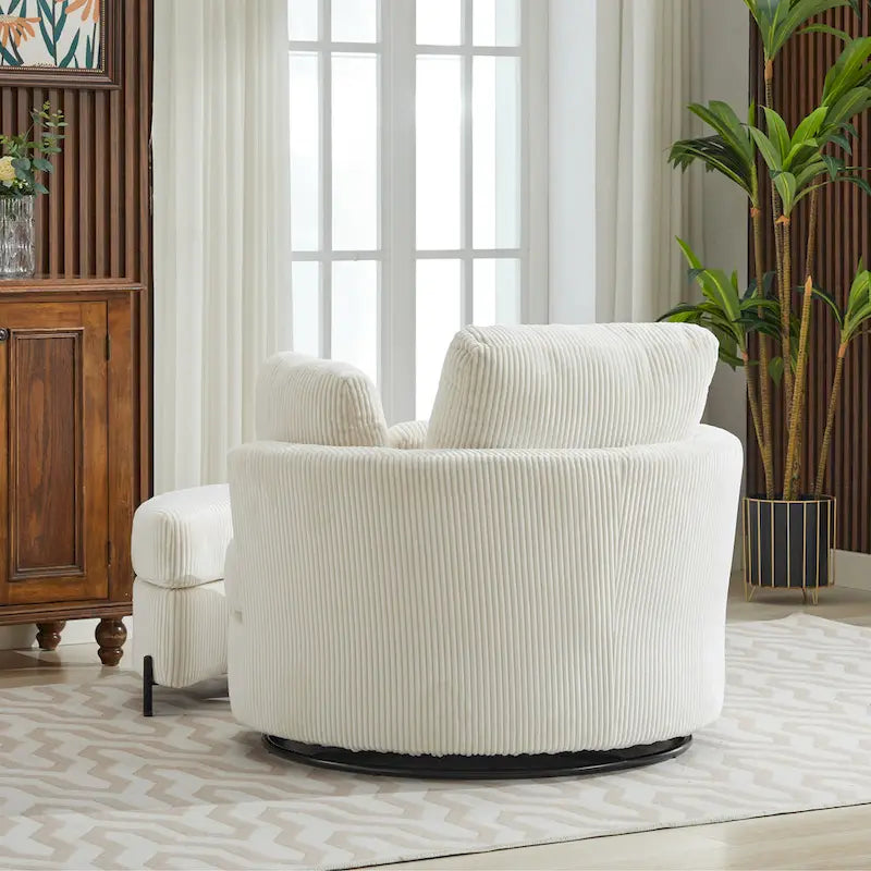 Sillón decorativo giratorio tapizado de 42.3W con 4 cojines y otomana de almacenamiento en forma de media luna