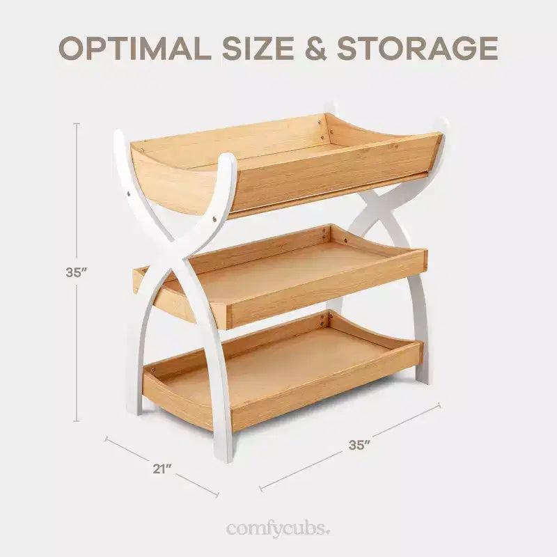 Comfy Cubs commode voor baby's - stevige houten constructie, tijdloze uitstraling met twee open planken voor babybenodigdheden