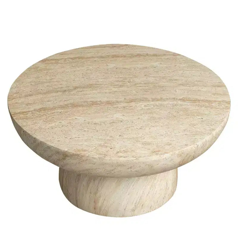 Runder Kaffeetisch mit Sockel aus Fiberstone, skulpturaler Akzenttisch für drinnen und draußen mit rutschfesten Fußpolstern