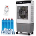 Luftkühler, Verdunstungsluftkühler mit Wassertank, 4 Kühlakkus, 3 Geschwindigkeitsstufen, 120°-Oszillation, Fernbedienung und 12-Stunden-Timer, 150 W, tragbarer Standkühler