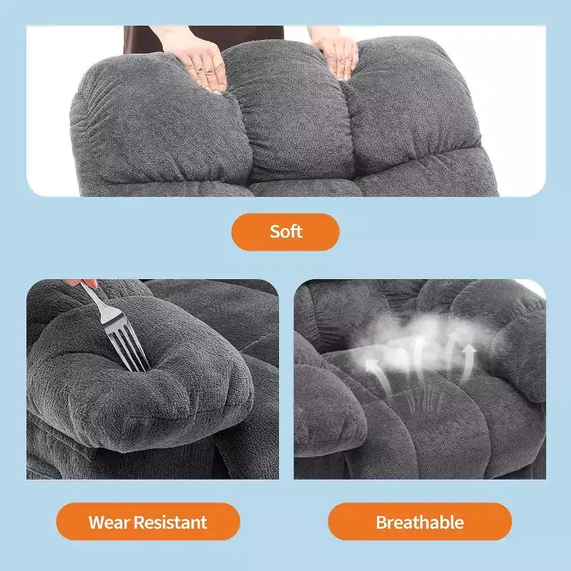 Sillón reclinable manual de tela transpirable y ergonómica con bolsillos laterales, sofá individual, adecuado para la sala de estar o el dormitorio