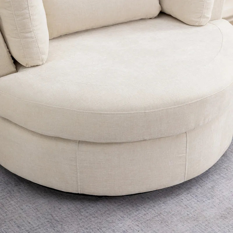Sillón decorativo giratorio tapizado de 42.3W con 4 cojines y otomana de almacenamiento en forma de media luna