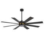 Ventilatore da soffitto nero da 65 pollici con 8 pale, LED, luce e telecomando