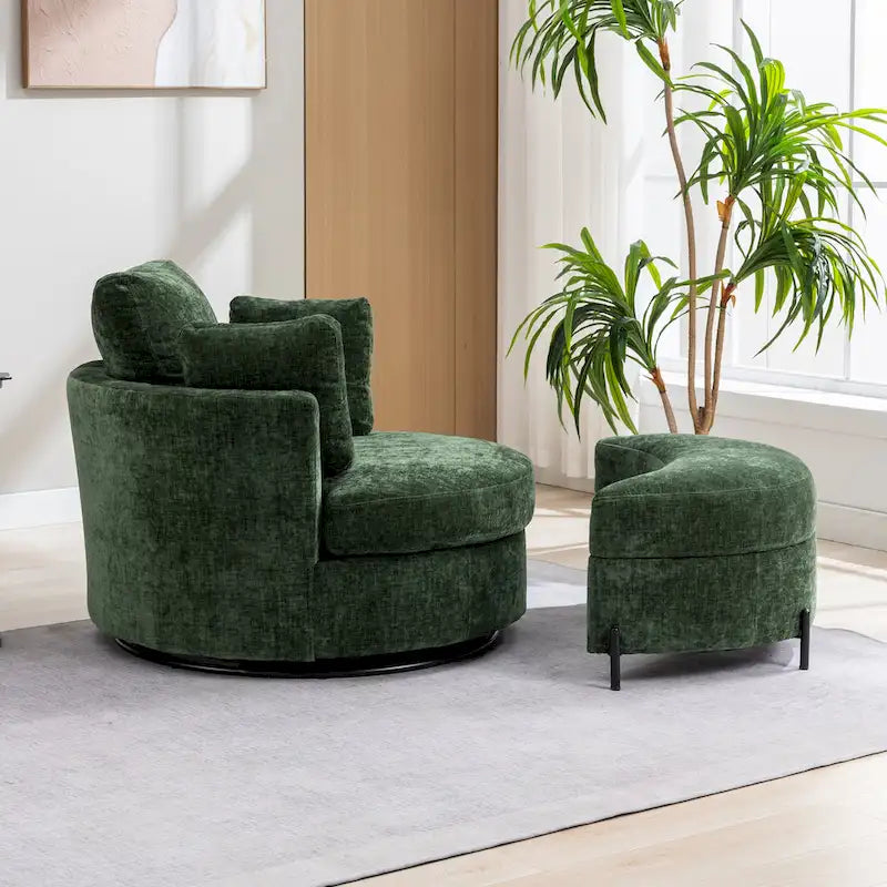 Sillón decorativo giratorio tapizado de 42.3W con 4 cojines y otomana de almacenamiento en forma de media luna