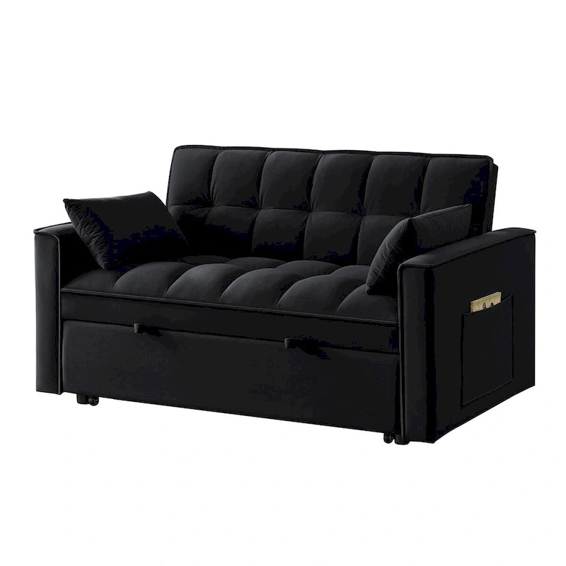 Divano letto loveseat 4 in 1 con braccioli e tasche portaoggetti, divano letto estraibile trapuntato multifunzione con schienale regolabile