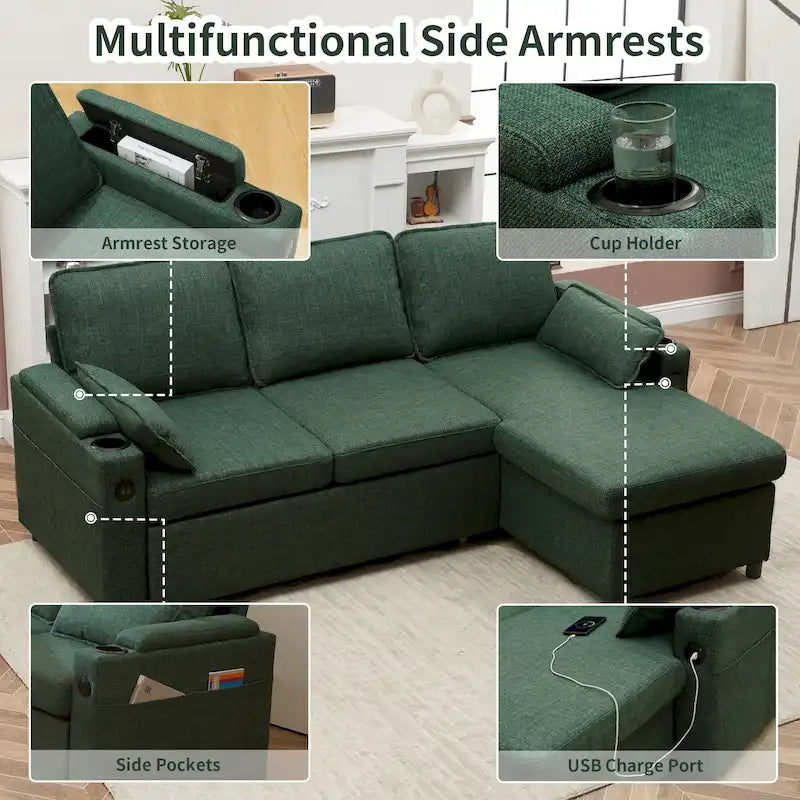 80 L-förmiges Schlafsofa, Schlafsofa mit ausziehbarem Bett, wendbares Schlafsofa