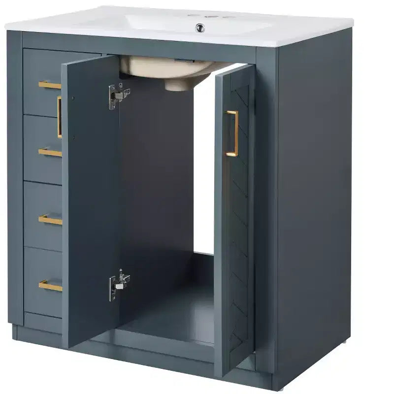 Meuble-lavabo de salle de bains de 30 po à lavabo simple, avec armoire et 3 tiroirs – noir / bleu / vert / indigo / blanc