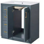 Meuble-lavabo de salle de bains de 30 po à lavabo simple, avec armoire et 3 tiroirs – noir / bleu / vert / indigo / blanc
