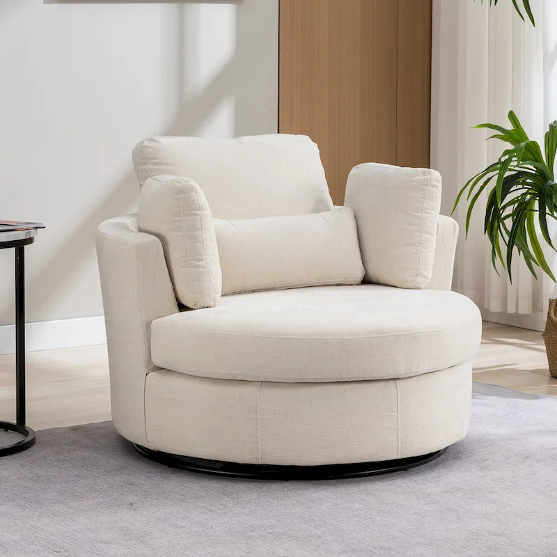 Sillón decorativo giratorio tapizado de 42.3W con 4 cojines y otomana de almacenamiento en forma de media luna