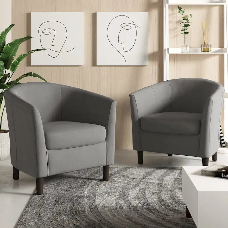 2er-Set moderne Leinen-Sessel im Fassdesign, Clubsessel