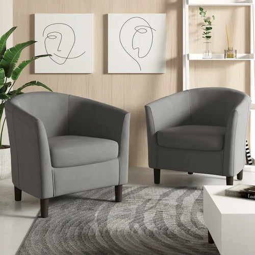 2er-Set moderne Leinen-Sessel im Fassdesign, Clubsessel
