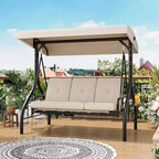 Altalena da esterno convertibile 2-in-1 a 3 posti con tettuccio regolabile, letto-altalena da patio con supporto, cuscini spessi e portabicchieri, per cortile, giardino e veranda