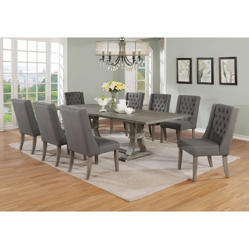Set da pranzo rustico grigio allungabile Best Quality Furniture da 9 pezzi