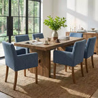 6er-Set gepolsterte Esszimmerstühle mit Armlehnen, moderne Leinen-Sessel mit Holzbeinen, Akzentstühle für Esszimmer und Wohnzimmer – Panipeachy