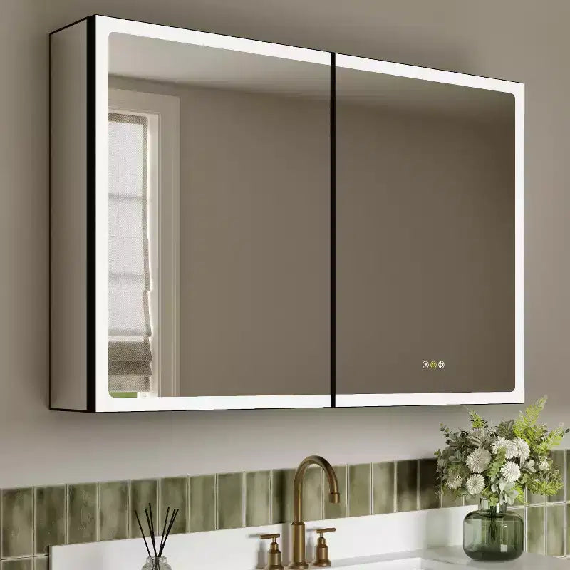 Armadietto da bagno con specchio LED, installazione a parete o a incasso, luce dimmerabile, antiappannamento e ripiani regolabili