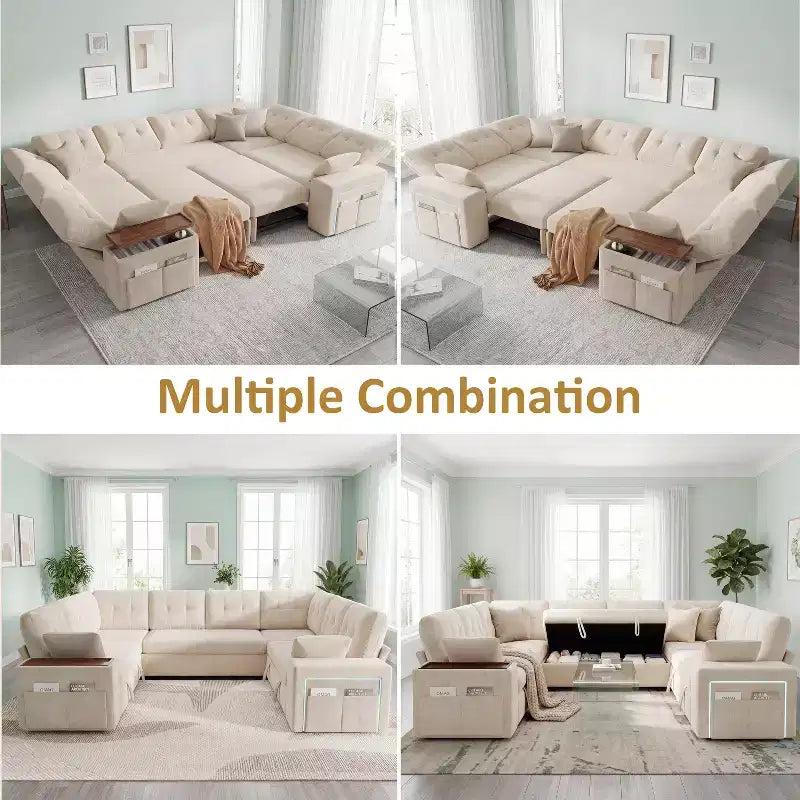 Divano componibile letto modulare Dyonery 112 con letto estraibile, divano componibile a U con contenitore, sedute extra larghe e profonde per il soggiorno