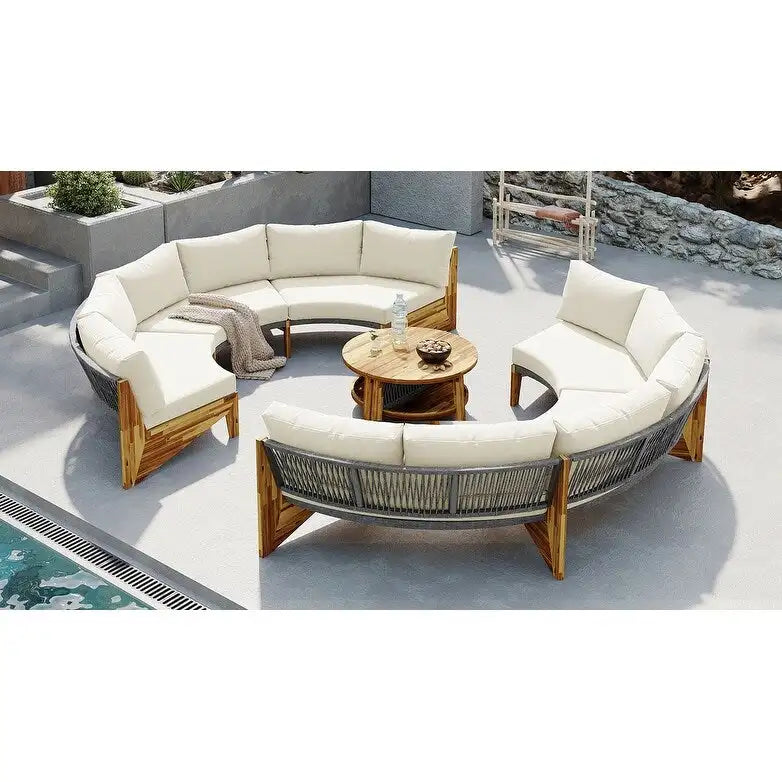 Conjunto de asientos para exterior para 6 personas con cojines y 1 mesa de centro