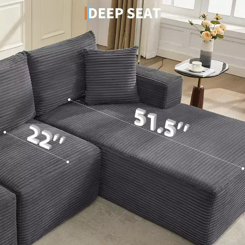 Sofá moderno 108, sofá tapizado de 3 plazas en forma de L con cojines, asiento profundo, no requiere montaje