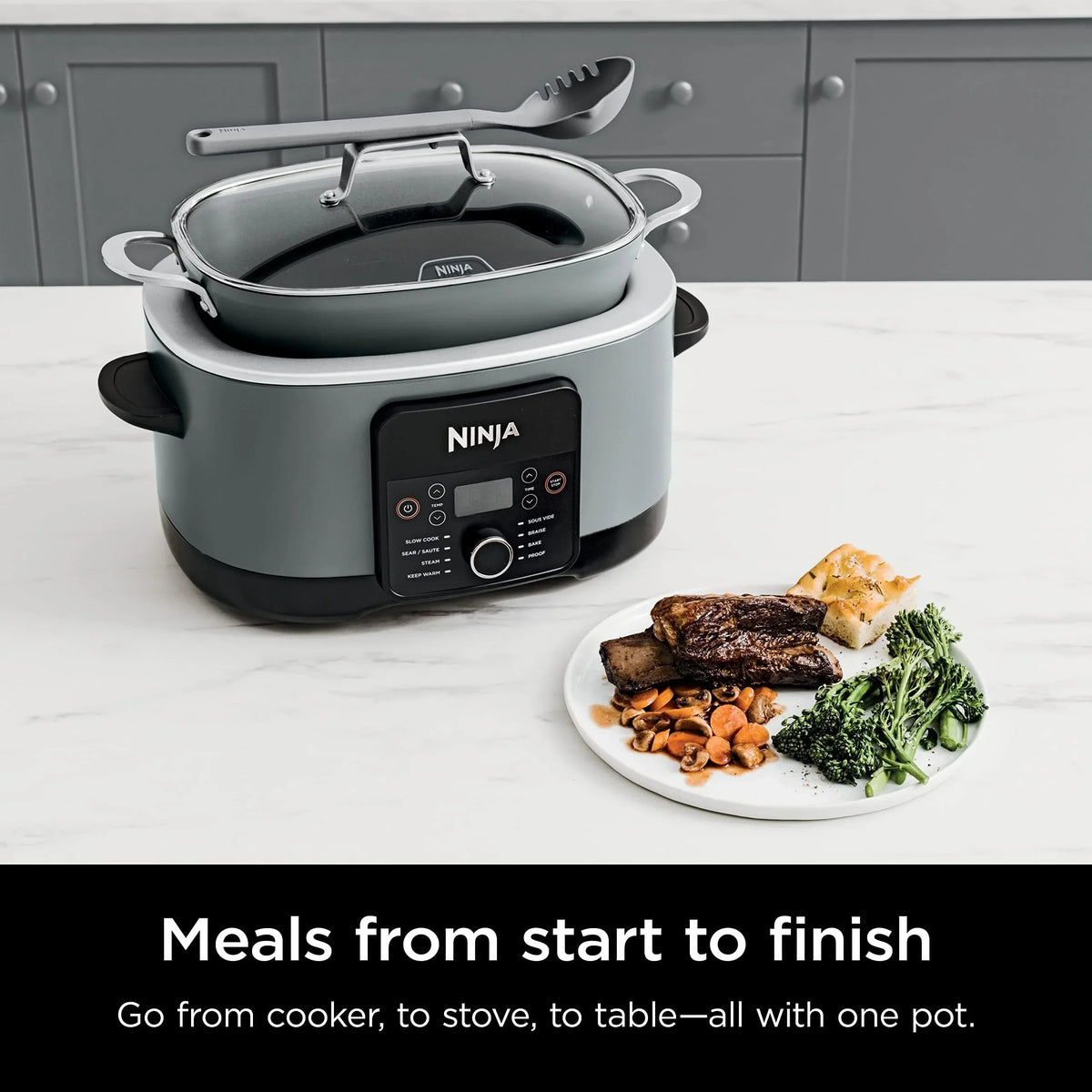 Multikocher mit 8,5 Quart Fassungsvermögen, mit 8-in-1-Schongarer, Schmortopf, Dampfgarer, Glasdeckel, integriertem Löffel, ofenfestem Topf bis 500 °F