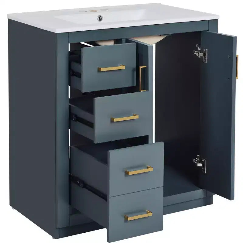 Meuble-lavabo de salle de bains de 30 po à lavabo simple, avec armoire et 3 tiroirs – noir / bleu / vert / indigo / blanc