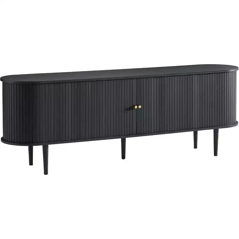 AMERLIFE 70-Zoll-TV-Ständer mit Beinen aus Massivholz, moderne TV-Konsole im Mid-Century-Stil mit Lamellentür
