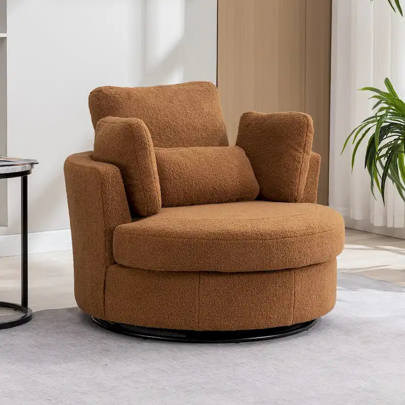 Sillón decorativo giratorio tapizado de 42.3W con 4 cojines y otomana de almacenamiento en forma de media luna