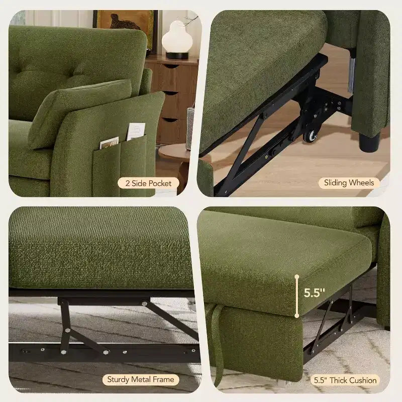 Sofá cama convertible 3 en 1 Dyonery, sofá cama extraíble con bolsillo lateral y respaldo ajustable, montaje sin herramientas, sofá de dos plazas plegable