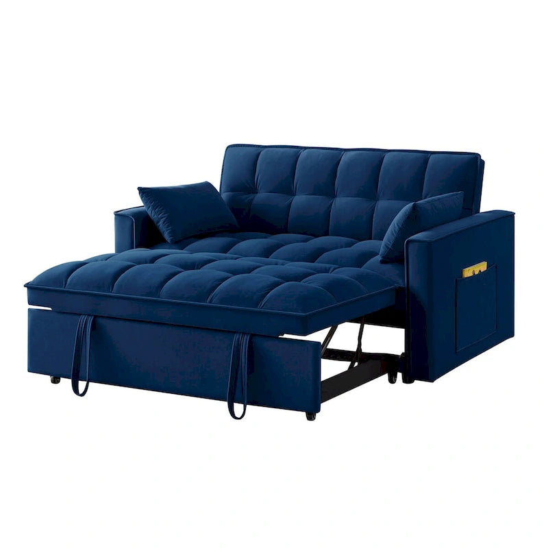 Divano letto loveseat 4 in 1 con braccioli e tasche portaoggetti, divano letto estraibile trapuntato multifunzione con schienale regolabile