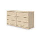 Signature Design by Ashley moderner Onita-Schrank mit 6 Schubladen, Kommode mit natürlicher brauner Holzoberfläche und grifflosem Design