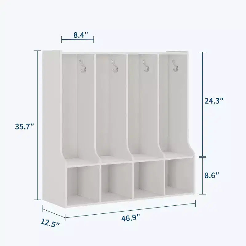 Armadietto componibile marrone e bianco a 4 vani con 8 ganci, per bambini
