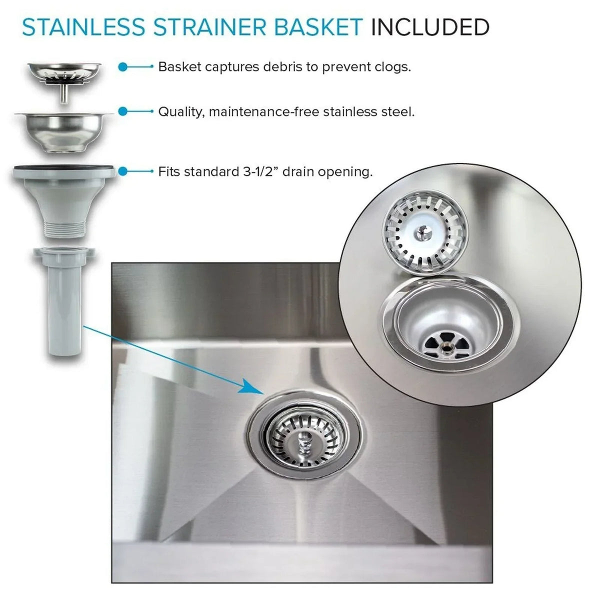 Lavatoio e supporto per lavatoio in acciaio inox, L 24 x P 22 x H 35 pollici
