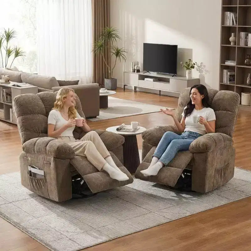 Massagestoel met warmtefunctie - 360° draaibare schommelstoel, extra brede eenpersoonsbank met vibratie, USB en opbergvakken voor woonkamer/slaapkamer