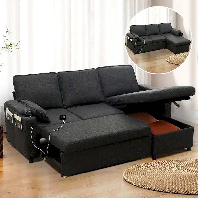 80 L-förmiges Schlafsofa, Schlafsofa mit ausziehbarem Bett, wendbares Schlafsofa