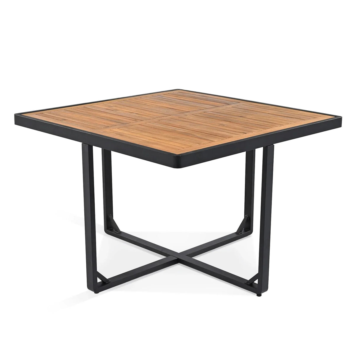 Juego de comedor de patio de 18 piezas de madera de acacia, con 8 sillas acolchadas, 8 otomanas y 2 mesas cuadradas