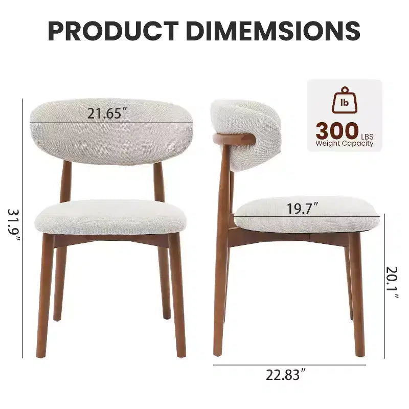 Set di 4 sedie da pranzo, sedie da sala da pranzo imbottite moderne di metà secolo, sedie da cucina in stile rustico con seduta in tessuto imbottita e gambe in legno, beige