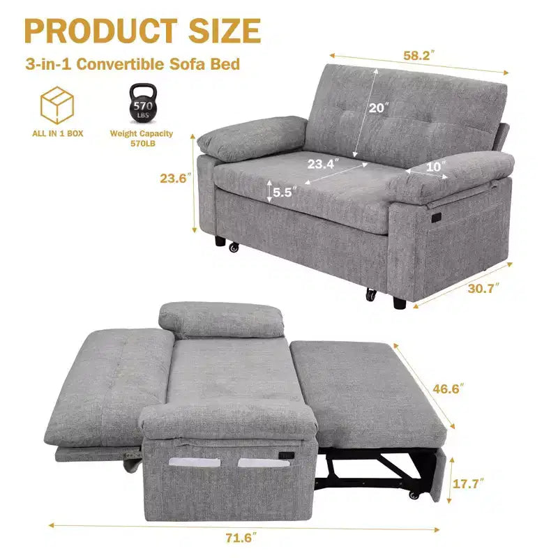 Sofá cama convertible 3 en 1 Dyonery, sofá cama extraíble con respaldo ajustable