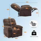 Sillón reclinable manual de tela transpirable y ergonómica con bolsillos laterales, sofá individual, adecuado para la sala de estar o el dormitorio