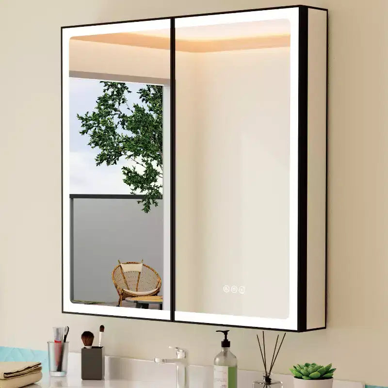 Armadietto da bagno con specchio LED, installazione a parete o a incasso, luce dimmerabile, antiappannamento e ripiani regolabili