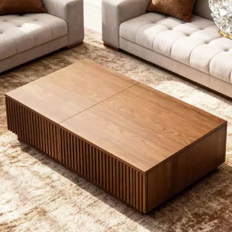 Stolik kawowy 51,1 w stylu mid-century modern z podnoszonym blatem, prostokątny stolik centralny do salonu, kolor orzechowy