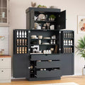 Despensa de cocina independiente de 77 pulgadas de alto, armario de almacenamiento estilo granja con estantes ajustables, estantes en las puertas, cajones y botelleros - ModernLuxe