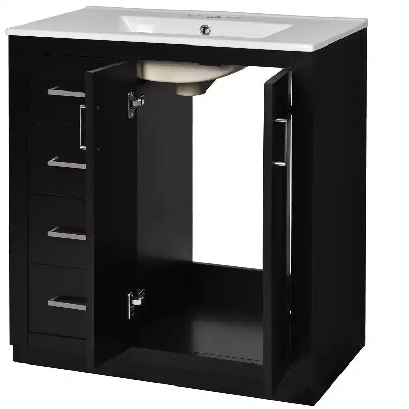 Meuble-lavabo de salle de bains de 30 po à lavabo simple, avec armoire et 3 tiroirs – noir / bleu / vert / indigo / blanc