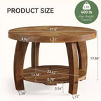 Table basse ronde Lantine en bois massif, table centrale à 2 niveaux avec rangement, plateau de 31,5 pouces à motif mosaïque, montage facile, pour le salon, marron