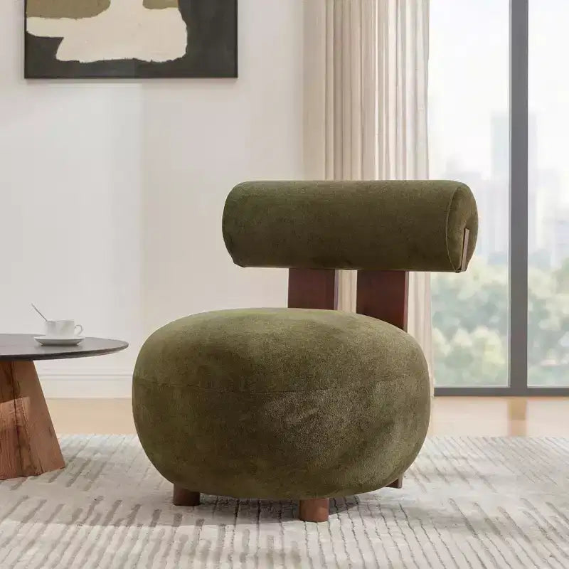 Christopher Knight Home Chariya, μοντέρνα πολυθρόνα-διακοσμητικό με γλυπτική πλάτη κυλινδρικού σχήματος, από καουτσουκόξυλο και επενδυμένη με βελούδο