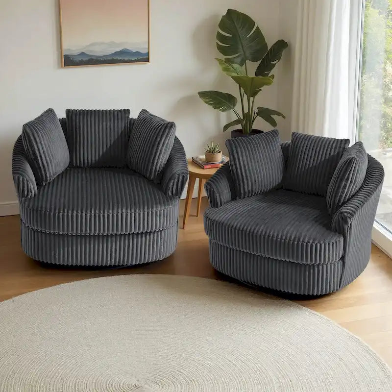Set di 2 poltrone girevoli a conchiglia oversize da 43 W in morbido velluto a coste con cuscini