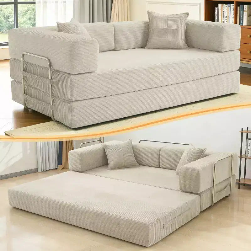 Dyonery 78 opvouwbare slaapbank, corduroy bank, kingsize vloerslaapbank, 4-in-1 doe-het-zelf modulaire combinatiebank, uitklapbaar, comfortabele bank.