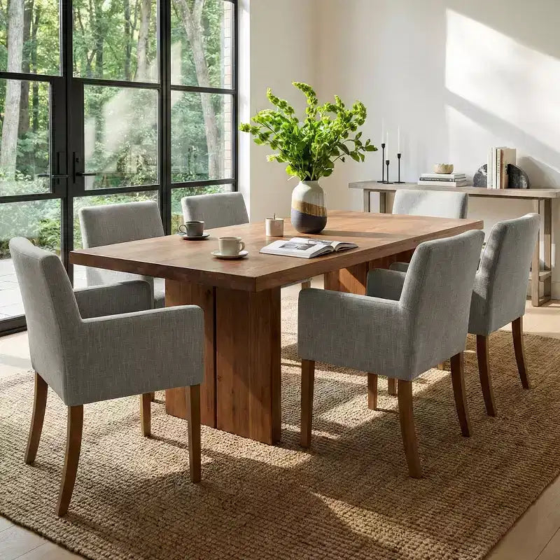 6er-Set gepolsterte Esszimmerstühle mit Armlehnen, moderne Leinen-Sessel mit Holzbeinen, Akzentstühle für Esszimmer und Wohnzimmer – Panipeachy
